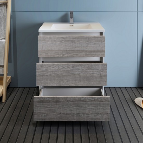 30 Glossy Ash Gray Free Standing Modern Bathroom Cabinet w/ Integrated Sink