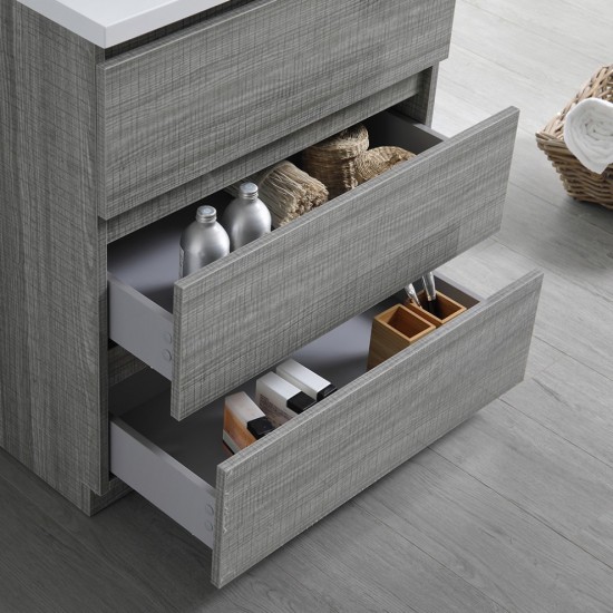 30 Glossy Ash Gray Free Standing Modern Bathroom Cabinet w/ Integrated Sink