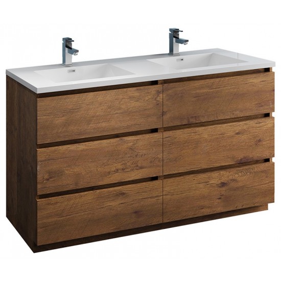 60 Rosewood Free Standing Modern Bathroom Cabinet w/ Integrated Double Sink