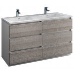 60 Ash Gray Free Standing Modern Bathroom Cabinet w/ Integrated Double Sink