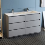 Lazzaro 60" Gray Free Standing Modern Bathroom Cabinet w/ Integrated Double Sink