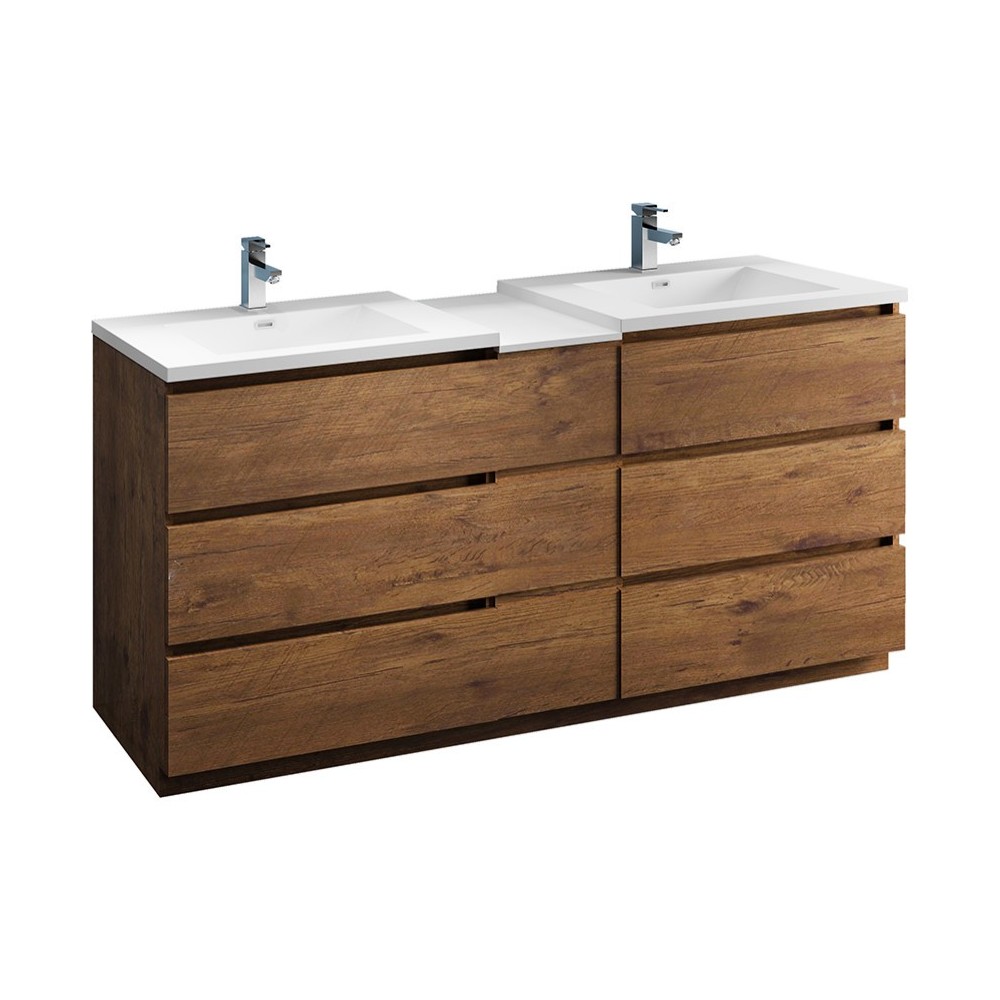 72 Rosewood Free Standing Double Sink Bathroom Cabinet w/ Integrated Sinks