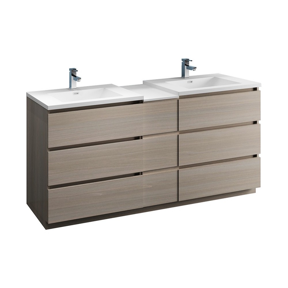 72 Gray Wood Free Standing Double Sink Bathroom Cabinet w/ Integrated Sinks 72 Gray Wood Free Standing Double Sink Bathroom Cabinet w/ Integrated Sinks