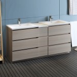72 Gray Wood Free Standing Double Sink Bathroom Cabinet w/ Integrated Sinks