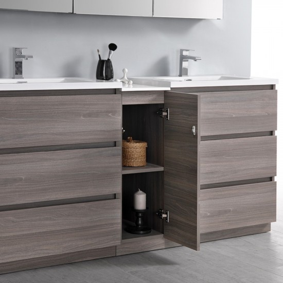 72 Gray Wood Free Standing Double Sink Bathroom Cabinet w/ Integrated Sinks