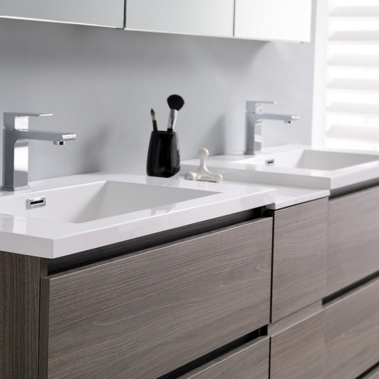 72 Gray Wood Free Standing Double Sink Bathroom Cabinet w/ Integrated Sinks