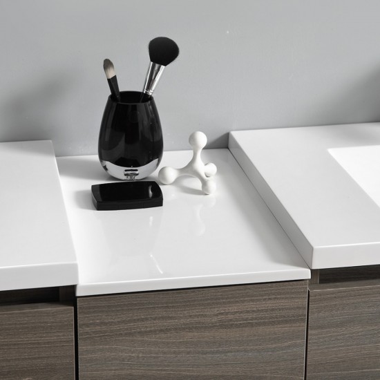 72 Gray Wood Free Standing Double Sink Bathroom Cabinet w/ Integrated Sinks