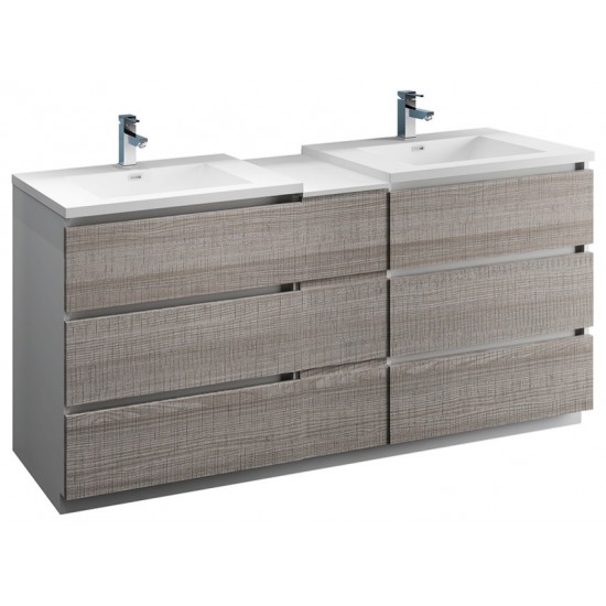 72 Gray Free Standing Dbl Sink Modern Bathroom Cabinet, Integrated Sinks, Senza