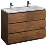 48 Rosewood Free Standing Modern Bathroom Cabinet w/ Integrated Double Sink