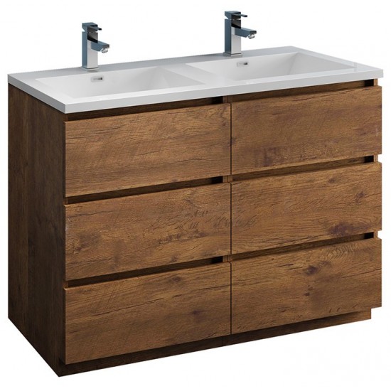 48 Rosewood Free Standing Modern Bathroom Cabinet w/ Integrated Double Sink
