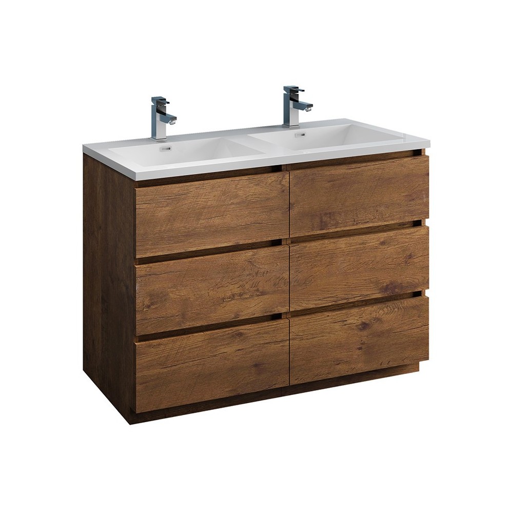 48 Rosewood Free Standing Modern Bathroom Cabinet w/ Integrated Double Sink