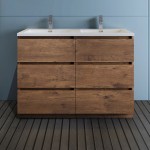 48 Rosewood Free Standing Modern Bathroom Cabinet w/ Integrated Double Sink