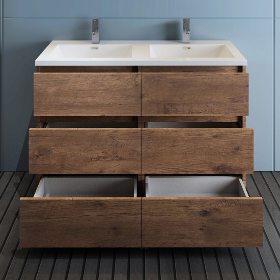 48 Rosewood Free Standing Modern Bathroom Cabinet w/ Integrated Double Sink