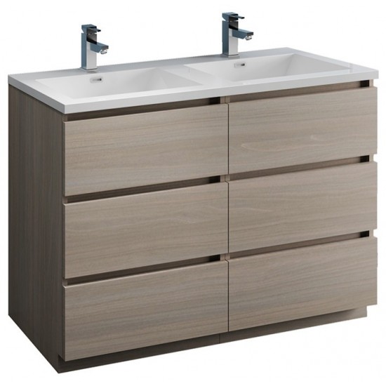48 Gray Wood Free Standing Modern Bathroom Cabinet w/ Integrated Double Sink