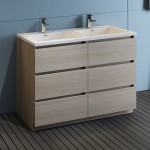 48 Gray Wood Free Standing Modern Bathroom Cabinet w/ Integrated Double Sink