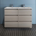 48 Gray Wood Free Standing Modern Bathroom Cabinet w/ Integrated Double Sink