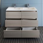 48 Gray Wood Free Standing Modern Bathroom Cabinet w/ Integrated Double Sink