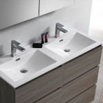 48 Gray Wood Free Standing Modern Bathroom Cabinet w/ Integrated Double Sink