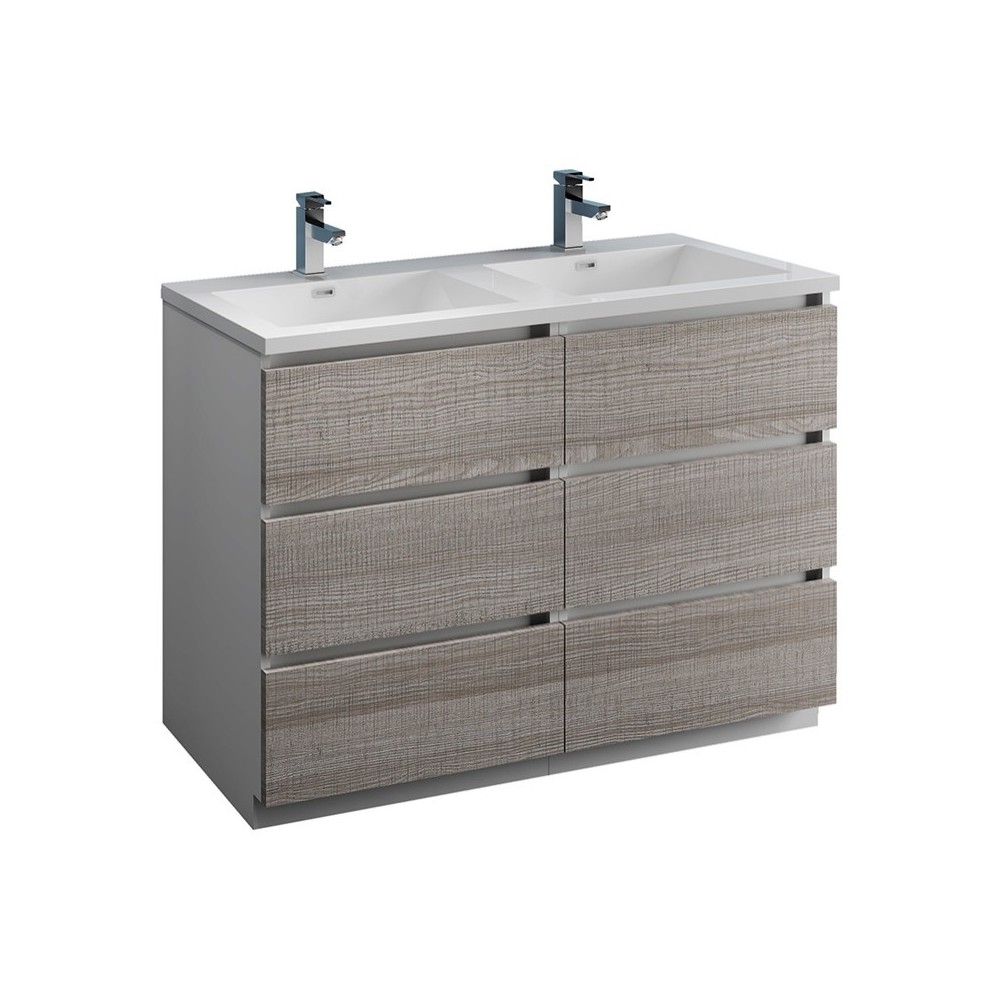 48 Ash Gray Free Standing Modern Bathroom w/ Integrated Double Sink