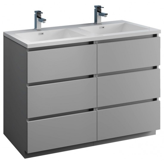 Lazzaro 48" Gray Free Standing Modern Bathroom Cabinet w/ Integrated Double Sink