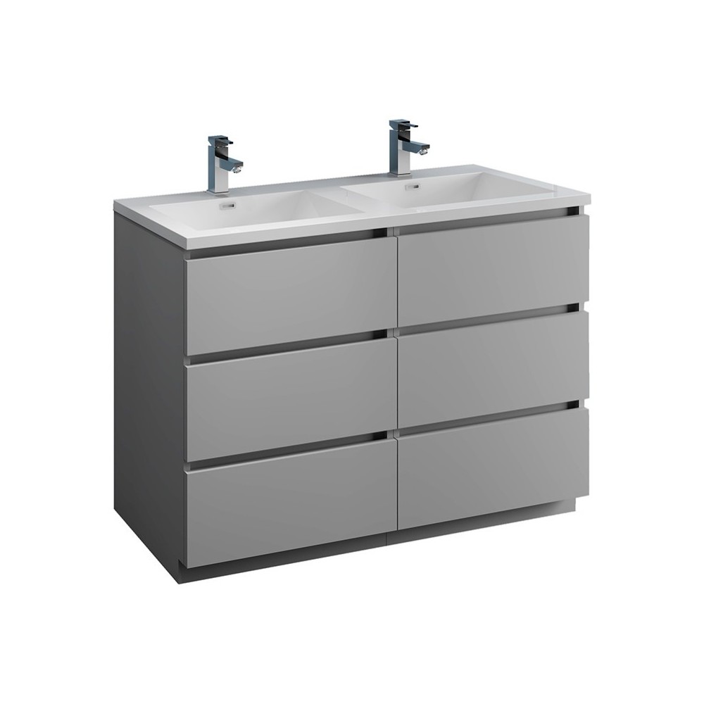 Lazzaro 48" Gray Free Standing Modern Bathroom Cabinet w/ Integrated Double Sink