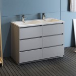 Lazzaro 48" Gray Free Standing Modern Bathroom Cabinet w/ Integrated Double Sink