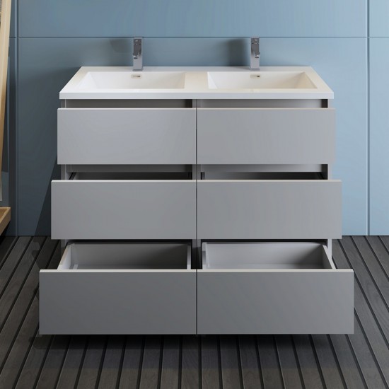 Lazzaro 48" Gray Free Standing Modern Bathroom Cabinet w/ Integrated Double Sink