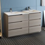 60 Gray Wood Free Standing Double Sink Bathroom Cabinet w/ Integrated Sinks