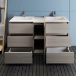 60 Gray Wood Free Standing Double Sink Bathroom Cabinet w/ Integrated Sinks