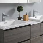 60 Gray Wood Free Standing Double Sink Bathroom Cabinet w/ Integrated Sinks