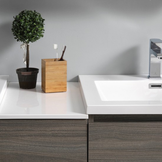 60 Gray Wood Free Standing Double Sink Bathroom Cabinet w/ Integrated Sinks