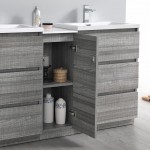 60 Gray Free Standing Dbl Sink Modern Bathroom Cabinet, Integrated Sinks, Senza