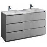 60 Gray Free Standing Double Sink Modern Bathroom Cabinet w/ Integrated Sinks