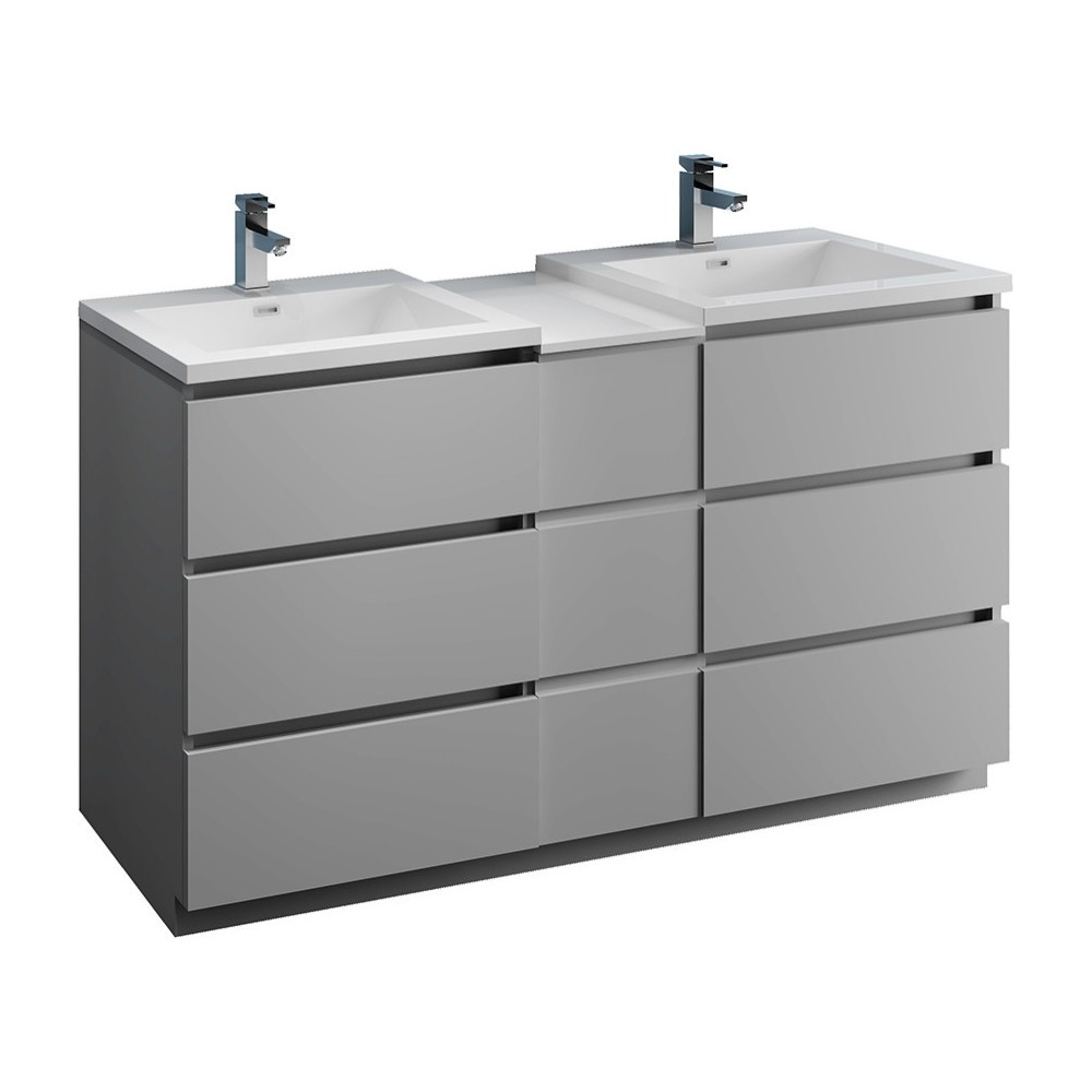 60 Gray Free Standing Double Sink Modern Bathroom Cabinet w/ Integrated Sinks 60 Gray Free Standing Double Sink Modern Bathroom Cabinet w/ Integrated Sinks