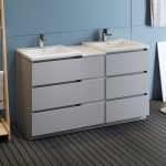 60 Gray Free Standing Double Sink Modern Bathroom Cabinet w/ Integrated Sinks