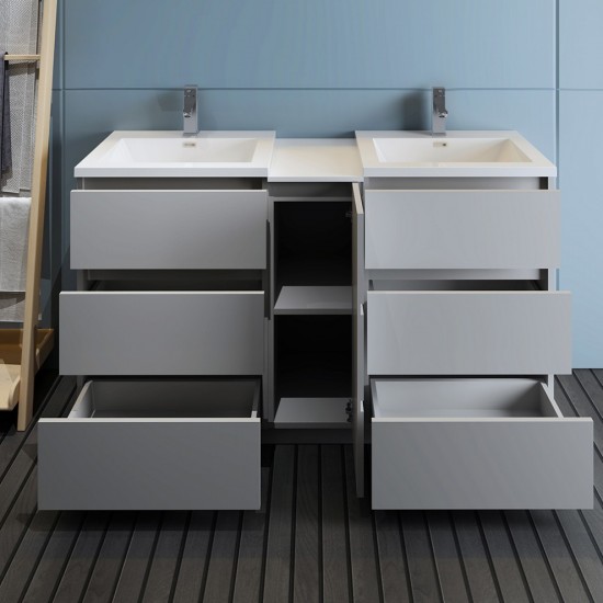 60 Gray Free Standing Double Sink Modern Bathroom Cabinet w/ Integrated Sinks
