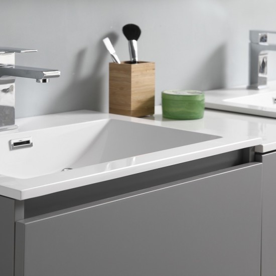 60 Gray Free Standing Double Sink Modern Bathroom Cabinet w/ Integrated Sinks