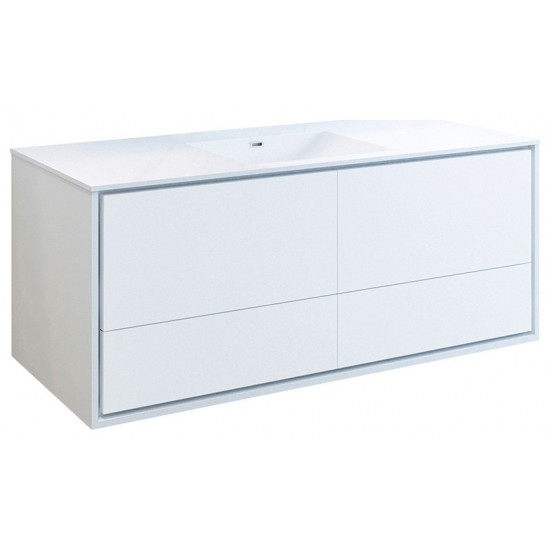 Catania 60 White Wall Hung Modern Bathroom Cabinet w/ Integrated Single Sink