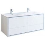 Catania 60 White Wall Hung Modern Bathroom Cabinet w/ Integrated Double Sink