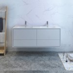 Catania 60 White Wall Hung Modern Bathroom Cabinet w/ Integrated Double Sink