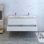 Catania 60 White Wall Hung Modern Bathroom Cabinet w/ Integrated Double Sink