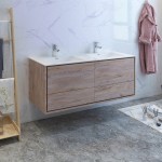 Catania 60 Natural Wood Wall Hung Bathroom Cabinet w/ Integrated Double Sink