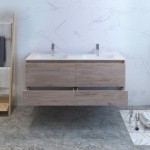 Catania 60 Natural Wood Wall Hung Bathroom Cabinet w/ Integrated Double Sink