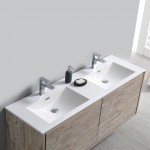 Catania 60 Natural Wood Wall Hung Bathroom Cabinet w/ Integrated Double Sink