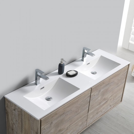 Catania 60 Natural Wood Wall Hung Bathroom Cabinet w/ Integrated Double Sink