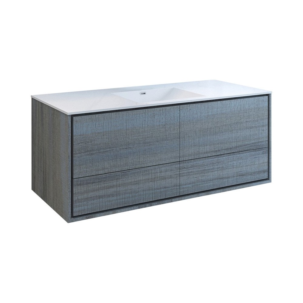 Catania 60 Ocean Gray Wall Hung Bathroom Cabinet w/ Integrated Single Sink Catania 60 Ocean Gray Wall Hung Bathroom Cabinet w/ Integrated Single Sink