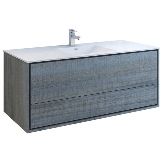 Catania 60 Ocean Gray Wall Hung Bathroom Cabinet w/ Integrated Single Sink