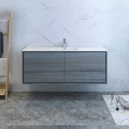 Catania 60 Ocean Gray Wall Hung Bathroom Cabinet w/ Integrated Single Sink
