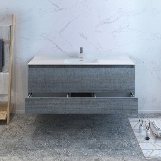 Catania 60 Ocean Gray Wall Hung Bathroom Cabinet w/ Integrated Single Sink
