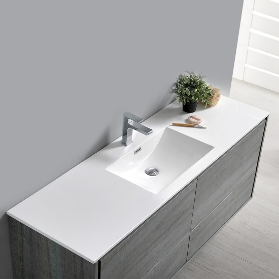 Catania 60 Ocean Gray Wall Hung Bathroom Cabinet w/ Integrated Single Sink